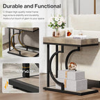 Tribesigns Narrow Side Table C Shaped End Table Modern Bedside Tables for Couch, Small Sofa Chairside Tables with Metal Frame for Living Room (1, Gray+Black)