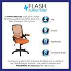 Flash Furniture Porter Mesh High Back Ergonomic Swivel Office Chair with Lumbar Support, Flip-Up Arms, Tilt Lock/Tilt Tension, Height Adjustable, Black/Black Frame