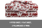 Eddie Bauer 4 Pc Flannel Sheets King Size - 100% Cotton Breathable & Soft King Size Sheets Set (1 Flat, 1 Flannel Fitted Sheet, 2 Pillowcases) - 15" Deep Pocket All Seasons Sheet Set (Arcadia Red)