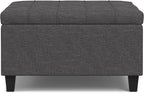 SIMPLIHOME Harrison 30 inch Wide Transitional Square Small Coffee Table Storage Ottoman in Slate Grey , Assembled, For the Living Room and Bedroom