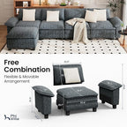 PHI VILLA Cloud Modular Couch Sets, 157.5" Sectional Sofa with L-Shaped Chaise, 5-Seater Upholstered Couches with Movable Ottoman for Living Room, Chenille Fabric, Dark Cyan