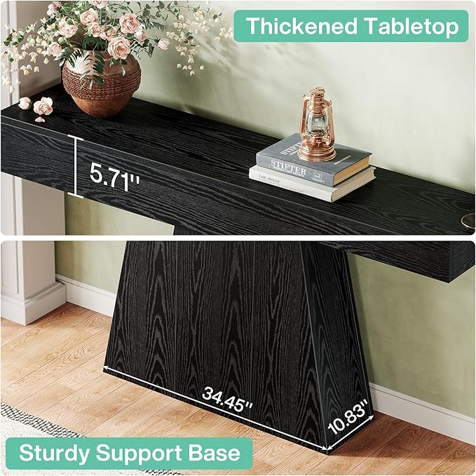 Tribesigns 63" Black Console Table, Farmhouse Entryway Table with Trapezoidal Base, Narrow Long Wood Sofa Table Behind Couch Table for Entrance, Hallway, Living Room, Black