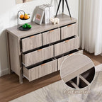 Fluted Dresser for Bedroom with 7 Drawers, 47" Wide Modern Chest of Drawers, Wood Dresser TV Stand Wooden Closet Clothes Storage Organizer for Bedroom, Living Room, Hallway - Oak Grey