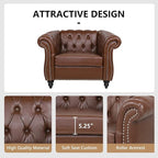 2 Piece Living Room Furniture Set, Faux Leather Loveseat and Chair Set, Mid Century Modern Upholstered Sofa Couch with Cushions, Vintage Comfy Tufted Chesterfield Couches for Bedroom, Office (Brown)
