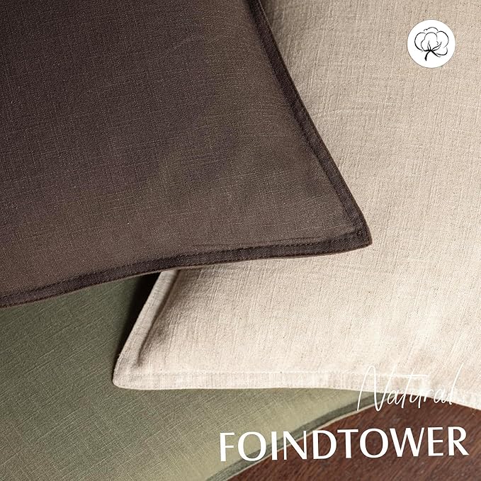 Foindtower Pack of 2, Decorative Linen Soild Throw Pillow Covers Soft Accent Cushion Case Farmhouse Neutral Pillowcase for Chair Couch Sofa Bedroom Living Room Home Decor 22x22 Inch Olive Branch Green