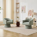 Swivel Accent Chair Set of 2, Upholstered Teddy 360° Swivel Barrel Chair for Living Room Overstuffed Bouncle Reading Chair Round Armchair for Bedroom,Vanity,Office-Green