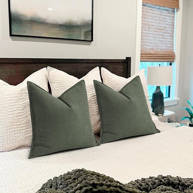 ZWJD Army Green 12x20 Pillow Covers Set of 2 Chenille Throw Pillow Covers with Elegant Design Soft and Luxurious Decorative Throw Pillows for Couch, Bed, and Home Decor
