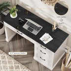 Farmhouse 47" Executive Desk, Computer Desk with Drawers and File Drawer, Workstation Computer Desk with Charging Station for Home Office, Study,Black.