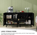 Black Rattan Cabinet-2-Doors,Sideboard Buffet Cabinet with Storage-Accent Storage Cabinet with Cane Door, Boho Wood Credenza for Living Room, Kitchen (Black Set 2)