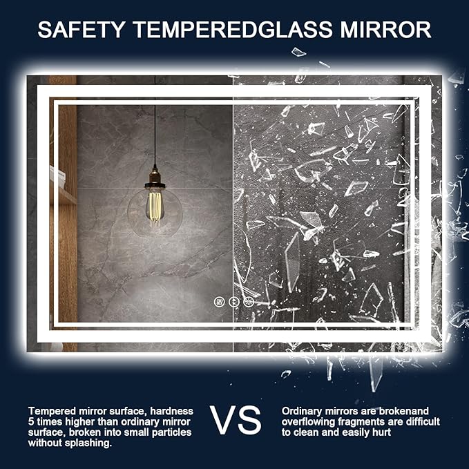 88x38 Inch LED Bathroom Mirror with Lights, Backlit and Front Lighted Bathroom Mirrors for Wall, Anti-Fog Dimmable Memory Shatterproof LED Vanity Mirror for Bathroom