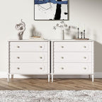 3 Drawer Dresser, 32 inch Wide Dresser for Bedroom, Modern Wood Chest of Drawers, Turned Legs Nightstand with 3 Drawers for Dorms, Hallway, Entryway (White)