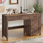 Vabches Farmhouse 47" Executive Desk, Computer Desk with Drawers and Storage Cabinet, Workstation Computer Desk for Home Office, Study.（Red-Brown）