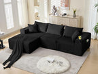 107" Cloud Sectional Couch, Modular Sectional Sofa with L-Shape Chaise, Corduroy Boneless Couch with Deep Seat, Upholstered Sofa for Living Room, No Assembly Required(Left-Facing Chaise, Black)