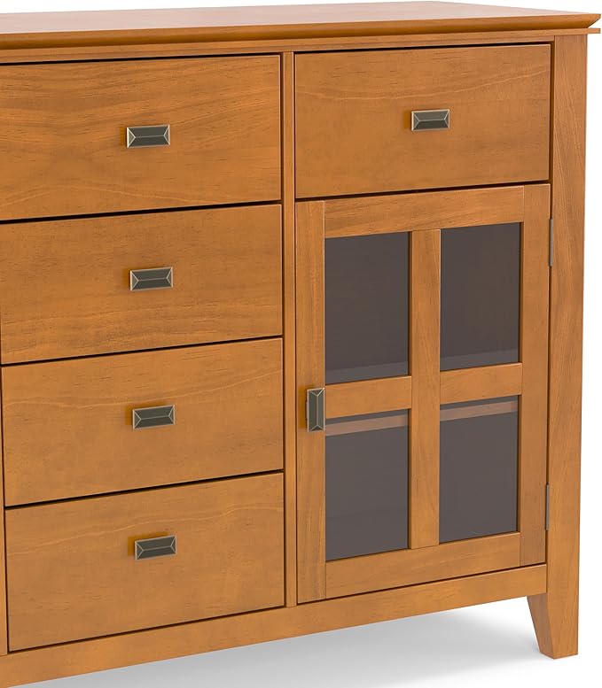SIMPLIHOME Artisan Buffet - 54 inch Wide Solid Wood 3-Door Sideboard Buffet in Honey Brown, Transitional Storage Cabinet for Dining Room or Kitchen with Adjustable Shelves and Bronze Hardware