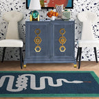 RUGGABLE x Jonathan Adler Machine Washable Modern Area Rug – Venom Sapphire 6 ft Round, Stain-Resistant, Non-Slip – Medium Rugs for Living Room, Bedroom, Hallway, Entryway & Office–with Standard Pad