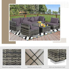 Tangkula 7 Pieces Patio Rattan Furniture Set, Patiojoy Outdoor Conversation Set with Cushions and Tempered Glass Coffee Table, All-Weather Sectional Sofa Set for Garden, Lawn, Backyard (Grey)
