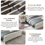 T4TREAM Farmhouse Full Size Bed Frame w/Storage Bookcase Headboard, Sliding Barn Door, Charging Station, Rustic Wood Platform Bed w/Wood Slats Support, No Box Spring Needed, Antique White