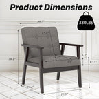 Modern Accent Chair with Arm Rest, Upholstered Linen Fabric Leisure Chair Comfy Side Chair with Backrest Button and Wooden Frame for Living Room Bedroom Reading(Gray)