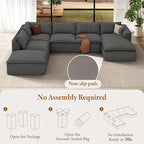 Vesgantti 141.7" Oversized Boneless Sectional Couch, 7 Seater Modular Sofa with Chaise & Ottoman & Armrest, Deep Seat Corduroy Cloud Couches for Living Room, No Assembly Required, Dark Gray