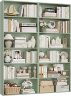 FOTOSOK 70.8" Tall Bookcase Shelf, 6 Tier Wide Bookshelf with Storage, Billy Bookcase Set of 2, Large Bookshelf for Living Room, Home Office,Green