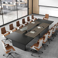 Modern Conference Table with Cable Management, Thickened Top & Trapezoidal Legs – Office Meeting Table for Executive Workspaces (Oak+Gray, 138" L