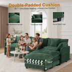 Expandable Modular Sectional Sofa with Ottoman, 111.4" Cloud Chenille U-Shape Couch, Reversible Chaise & 2nd Ottoman for Large Spaces, Deep Seat, Solid Wood Frame