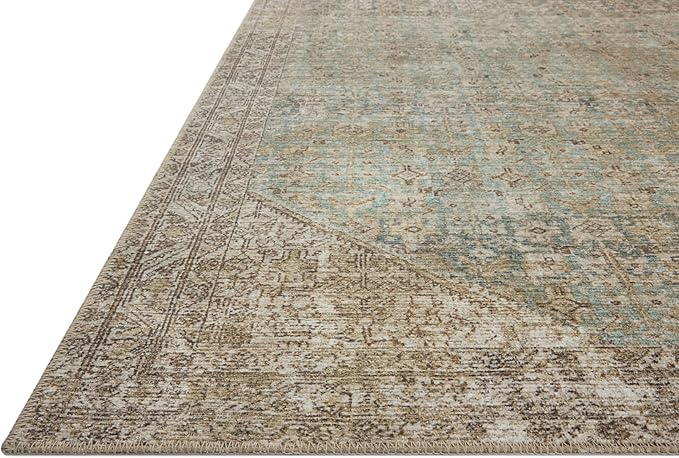Loloi Amber Lewis Cambria Collection CBR-05 Aqua/Natural 10'-0" x 14'-0" Area Rug Jute, Neutral, Vintage Style, Antique Tone, Living, Bedroom, Dining, Carpet