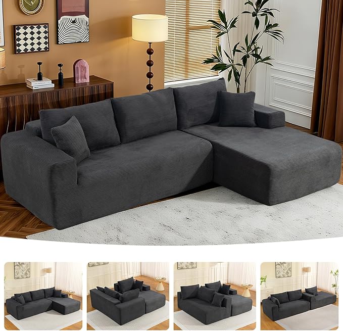2025 New 108" Cloud Couch Sectional, Modular Sectional Sofa with L-Shaped Chaise, Deep Seat Sectional Modular Couch for Living Room, No Assembly Required (Gray, Right Facing Chaise)