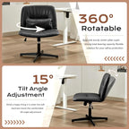 URRED Criss Cross Office Chair, Armless Cross-Legged Desk Chair with Fixed Legs, Height Adjustable Wide Seat Task Vanity Chair for Home Office or Bedroom (Black)