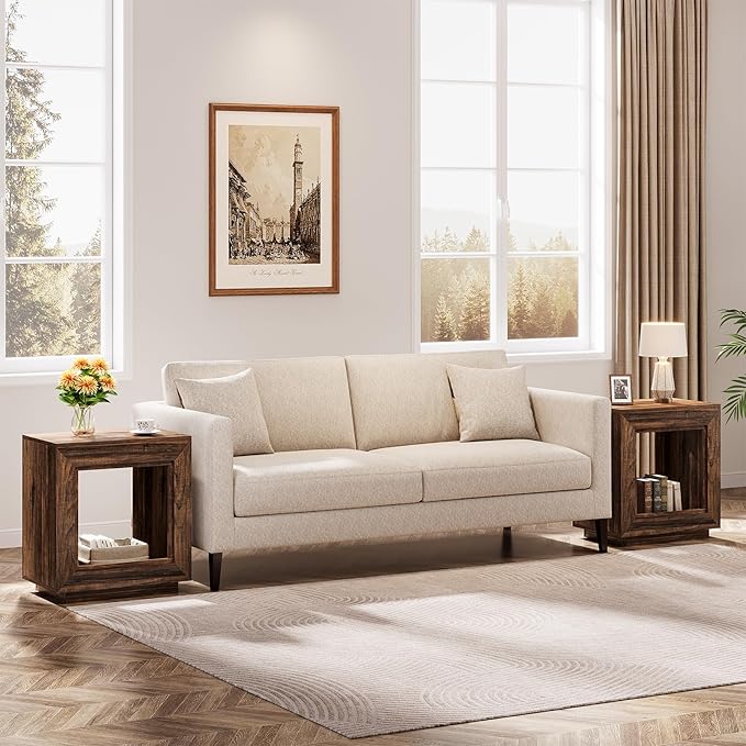 Tribesigns Rustic Brown End Table, 24" Side Table with Storage Shelf, Farmhouse Style Nightstand Bedside Table for Small Spaces, Bedroom, Living Room, Entryway, Easy Assembly (2, Brown)