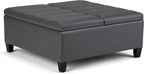 SIMPLIHOME Ellis 36 inch Wide Contemporary Square Coffee Table Storage Ottoman in Stone Grey Vegan Faux Leather, Assembled, For the Living Room and Bedroom