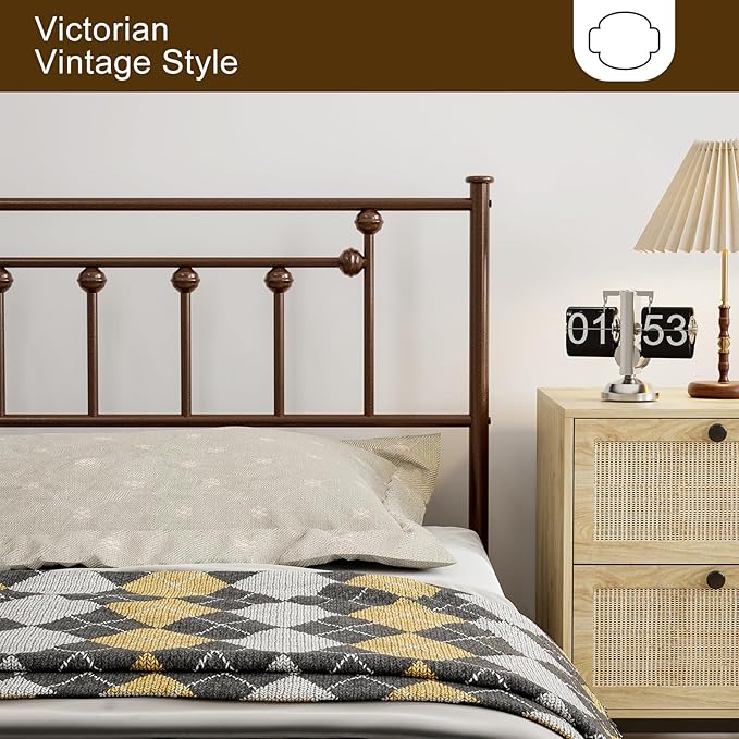 Metal Twin Size Headboard, Victorian Farmhouse Style Twin/Twin XL Headboard, Easy Assembly, Steel Headboard Only for Bedroom - Brown