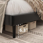 Full Size Platform Bed Frame with Velvet Upholstered Headboard, Full Bed Frame with Strong Wood Slats, Mattress Foundation, Box Spring Optional, Easy Assembly, Black