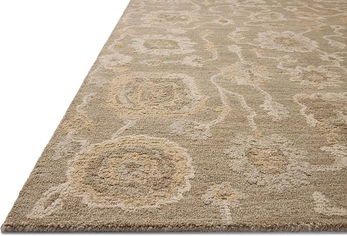 Loloi Chris Loves Julia Dorothea Collection DRT-01 Oak/Natural 8'-6" x 11'-6" Area Rug Wool Neutral Floral Living Room Bedroom Carpet