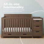 Graco Hadley 5-in-1 Convertible Crib & Changer (Hazelnut) – GREENGUARD Gold Certified, Fits Standard Crib Mattress, Converts to Toddler Bed and Full Bed, 4 Adjustable Mattress Heights