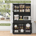 71" Kitchen Pantry Cabinet: Hutch Cabinet with Glass Doors, Pantry Cabinets with Drawers, Adjustable Shelves, LED Light & Power Outlets for Kitchen, Living Room, Dining Room (Black)