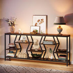 Tribesigns 70.9 Inches Sofa Console Table with 4 Tier Wood Storage Shelves, Industrial Extra Long Narrow Entryway Accent Tables for Hallway, Living Room, Foyer (Rustic Brown)