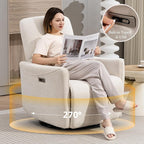 Power Swivel Recliner Chair, Upholstered Fabric Glider Electric Rocking Chair for Adults. Nursery Rocker Single Sofa with Lumbar Support for Living Room. Dual-port Charging: Type-C&USB, Beige