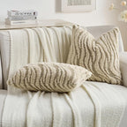 FUTEI Beige Decorative Throw Pillow Covers 26x26 Inch Set of 2,Soft Faux Fur Geometric Shapes Texture Euro Pillow Shams,Boho Home Decor for Couch Bed Living Room