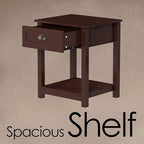 Side Table - Wooden Night Stand with Drawer and Open Storage Shelf - Shaker Style Bedroom or Living Room Furniture - Use as Bedside or End Table by Lavish Home (Brown)