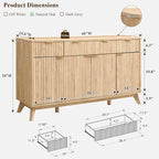 OKD Fluted Storage Cabinet with Drawers, 60" Morden Buffet Sideboard Coffee Bar Cabinet with 4 Doors and 3 Drawers for Dining Room, Living Room,Hallway (Natural Oak)