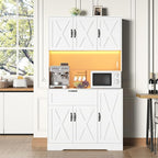 71" Kitchen Pantry Cabinets with Hutch - Freestanding Pantry Cabinet with Drawer, Adjustable Shelves, LED Light & Power Outlets for Kitchen, Dining Room, Living Room (White)