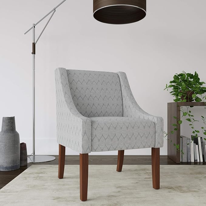 Homepop Home Decor | Upholstered Classic Swoop Arm Accent Chair | Accent Chairs for Living Room & Bedroom | Decorative Home Furniture, Gray Leaf