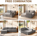 JSLOVE Modular L-Shape Sectional Sofa with Chaise, 3 Seat Movable Boneless Cloud Couch in One Box, Sofa Couch Bed with Ultra-Soft Corduroy Fabric, No Assembly Required for Living Room, Bedroom(Grey)
