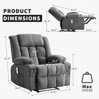 Large Recliner Chair, Manual Reclining Sofa with Massage and Heat, Comfy Sofa Chair with 3 Positions, 2 Side Pockets, 2 Front Pockets and 2 Cup Holder