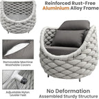 Aluminum Outdoor Seating Set: 5 Pieces Woven Rope Patio Conversation Set - Metal Sofa Set Cushioned Assembled - Modern Couch Porch Furniture for Deck Lanai Balcony Yard Poolside Hotel Resort