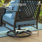 HERA'S HOUSE 7 Piece Patio Furniture Set, 2 x Swivel Chair, 2 x Leg Chair, 2 x Ottoman, 1 x 3-Seat Sofa, All Cushioned 9 Seats Metal Outdoor Conversation Set for Lawn Garden Backyard