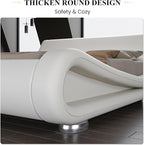 SHA CERLIN Queen Size Upholstered Bed Frame, Deluxe Low Profile Sleigh Bed with Faux Leather Ergonomics Headboard, No Box Spring Needed & Easy Assembly, White