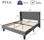 Allewie Full Size Bed Frame with Button Tufted Wingback Headboard, Modern Fabric Upholstered Platform Bed Frame with Strong Wood Slat Support, No Box Spring Needed, Easy Assembly, Dark Grey
