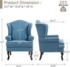 Pia Ricco Set of 2 High Back Accent Chairs: Upholstered Fabric Armchairs with Solid Wood Legs - Retro Living Room Pair, Comfy Reading Sofa Seats-Ocean Blue